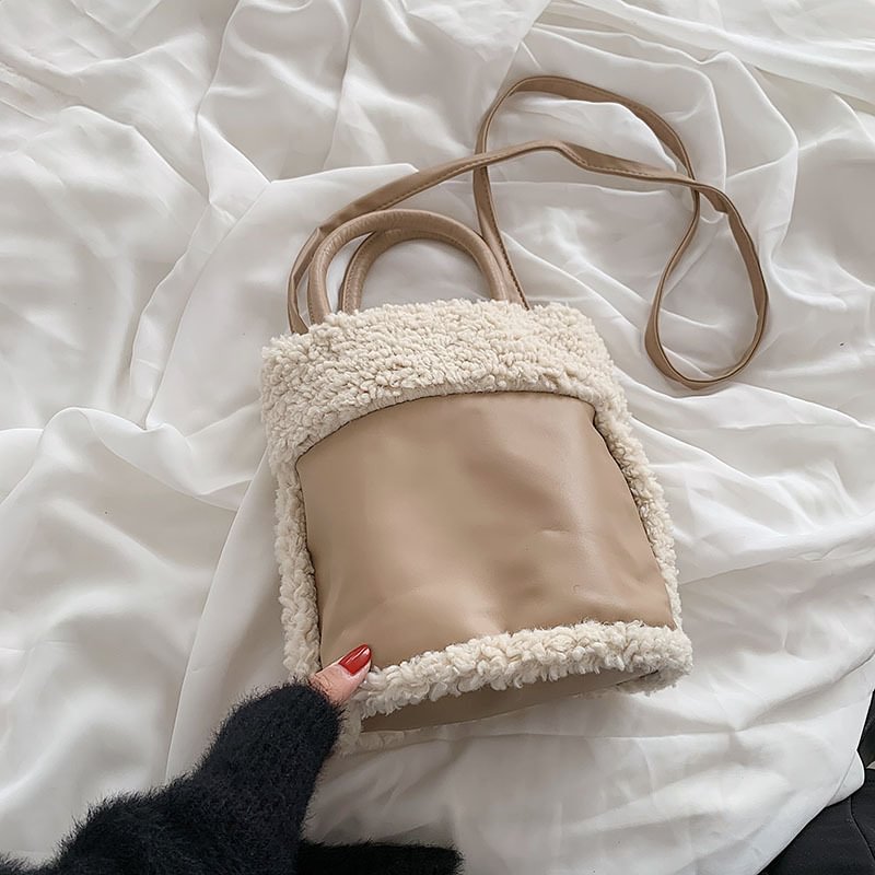 Letclo™ New Lamb Wool Bucket Bag / Messenger Bag / Handbag letclo Letclo