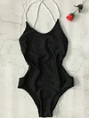 Backless Plain One-Piece Swimwear