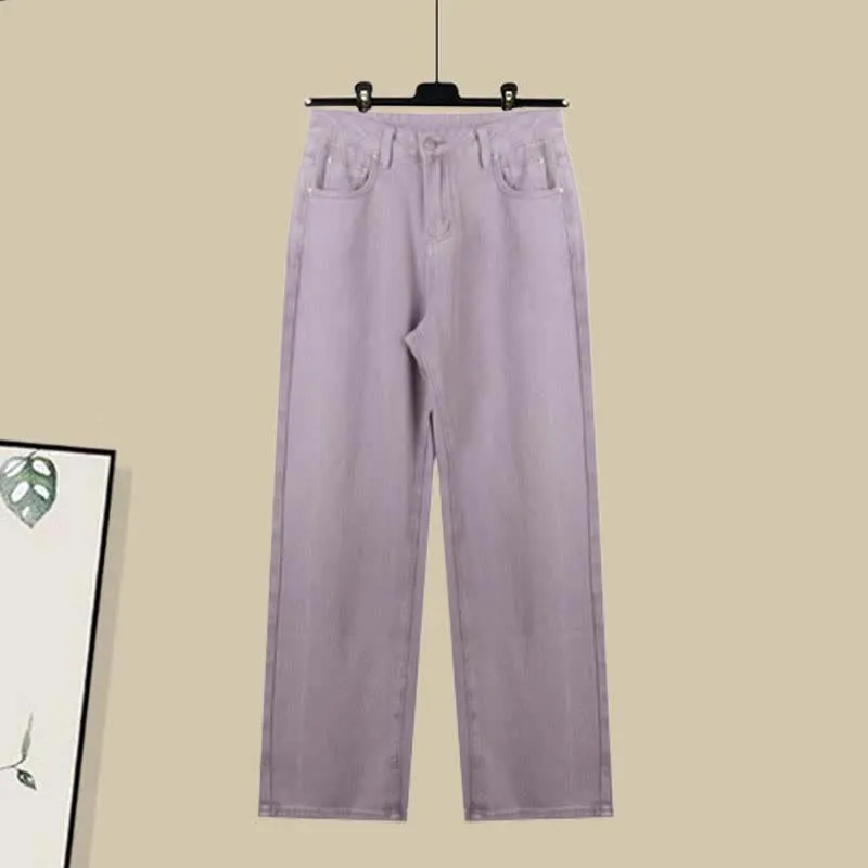 Lapel Puff Seeve Crop T-Shirt Denim Pants Two Pieces Set
