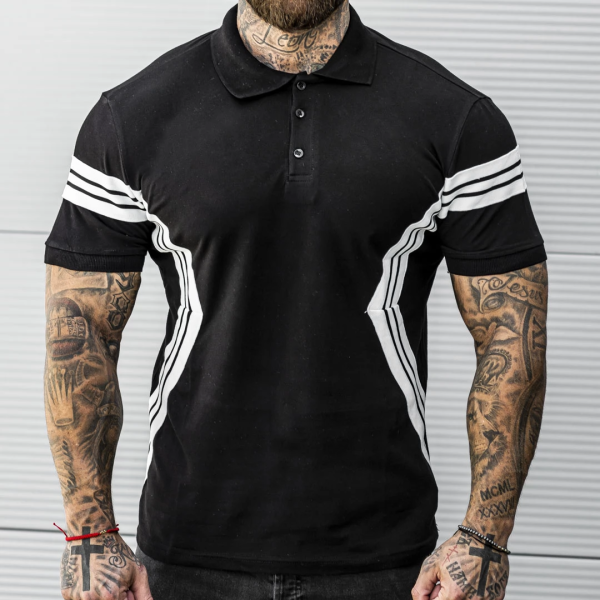 Men's Striped Contrast POLO Neck T-Shirt