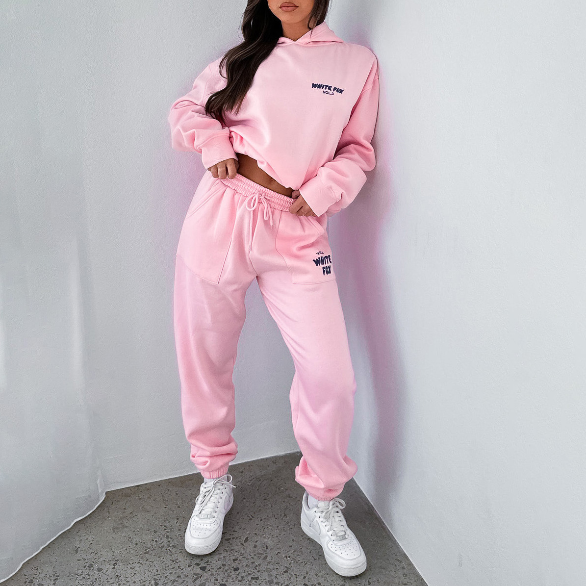 Fashion Sports LOGO Long Sleeve Pullover Hooded Sweatshirt Two Piece Set