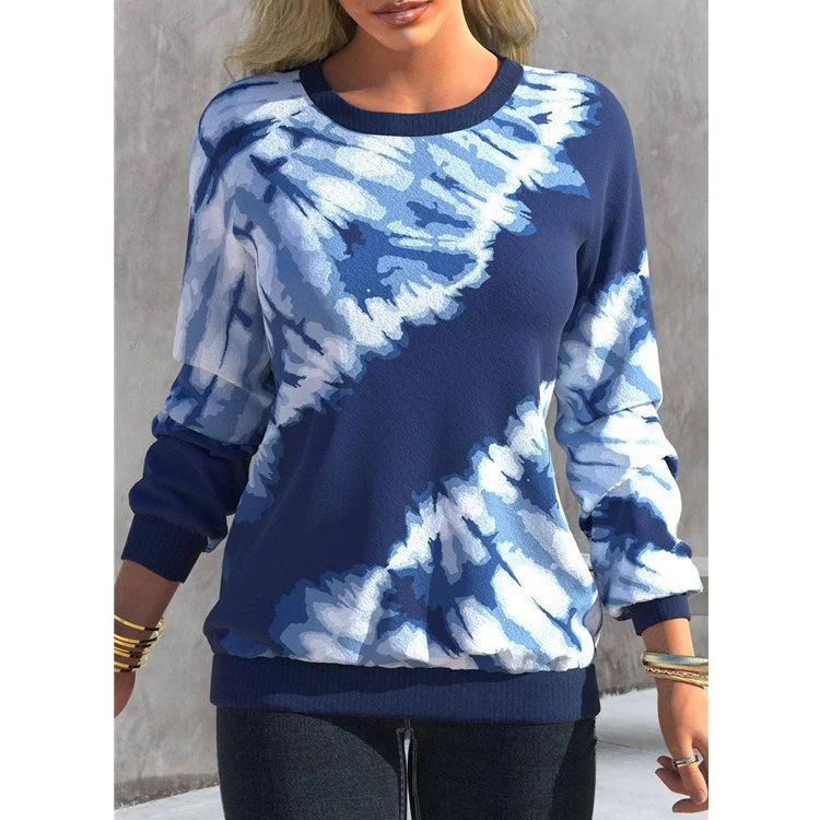 Uveng Autumn Tie-dyed Printed Round Neck Raglan Long Sleeve Sweaters