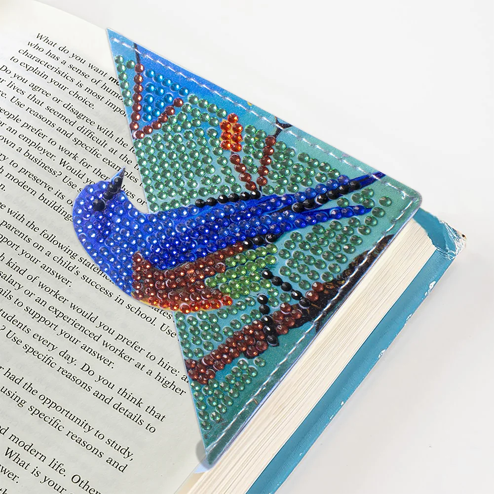 4pcs DIY Bird Diamond Art Bookmarks Art Craft 5D Leather Triangle Page Book Marks