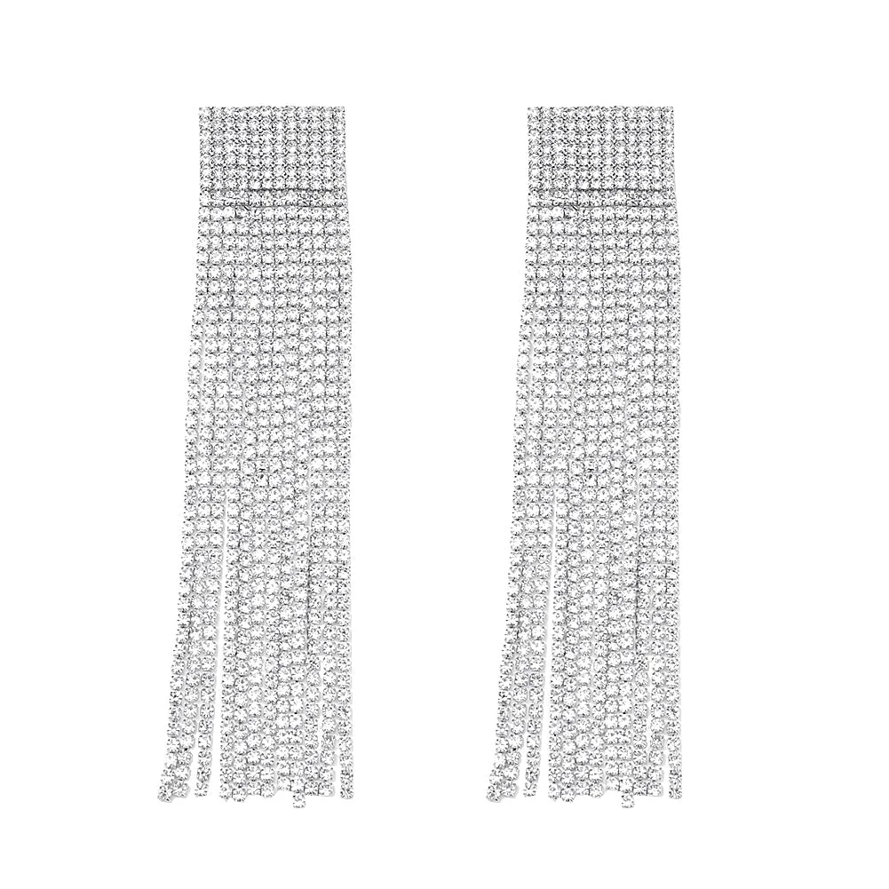 Dvacaman New Shiny Rhinestone Earrings Tassel Drop Earrings For Women Luxury Jewelry Long Dangle Earrings 2022 Party Accessories
