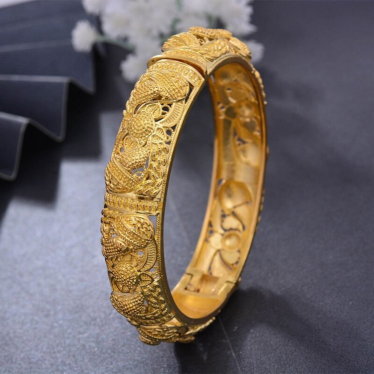 Dubai Gold Color Bangles For Women Vintage Bride Wedding Bracelet Bangles