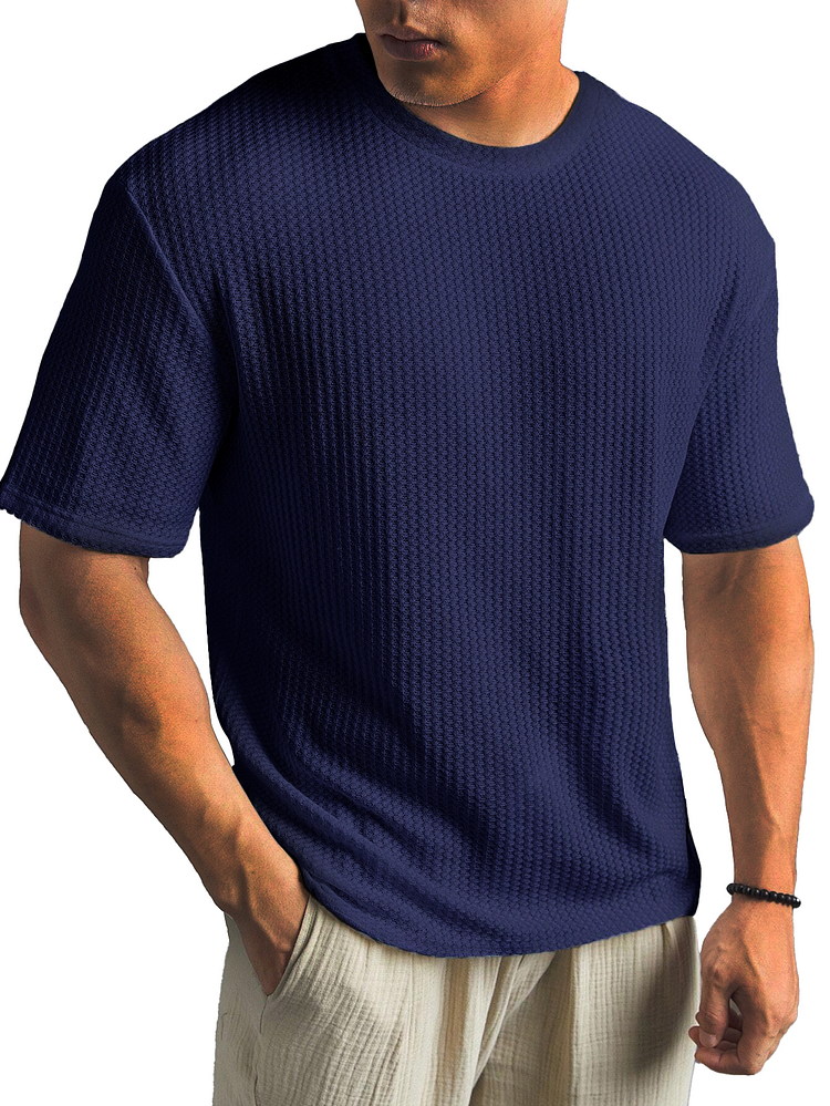 Fashionable Waffle Fabric Round Neck Short-sleeved Bottoming T-shirt