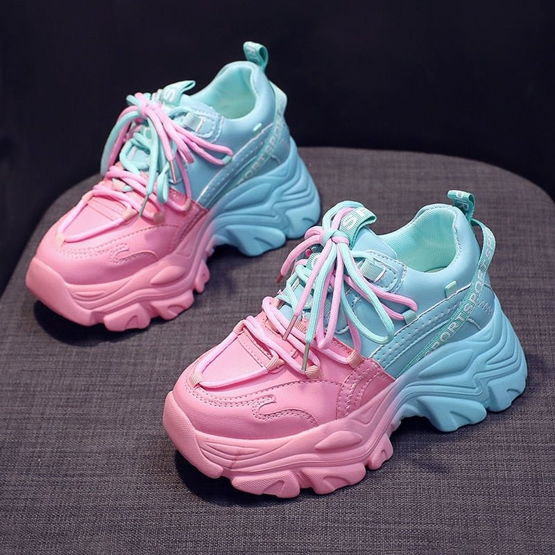Mixed Color Platform Sneakers For Women Fashion 2022 Spring Platform Sports Shoes Woman Street Non-Slip Chunky Trainers