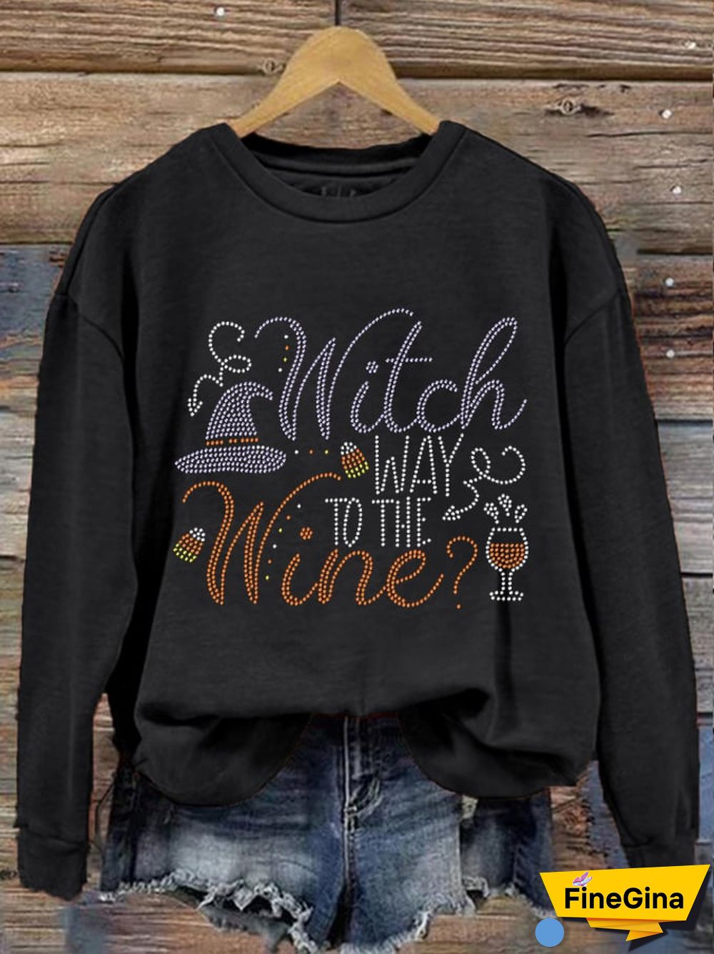 Women's Halloween Wicth Way To The Wine Print Sweatshirt