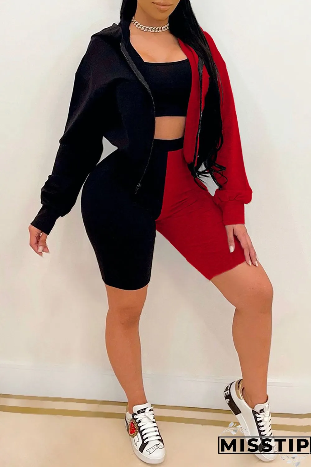Orange Fashion Casual Patchwork Basic Hooded Collar Long Sleeve Three-piece Set