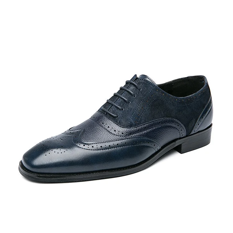 Business Leather Dress Men Dress Shoes Lace-up Color Blocking Square Toe