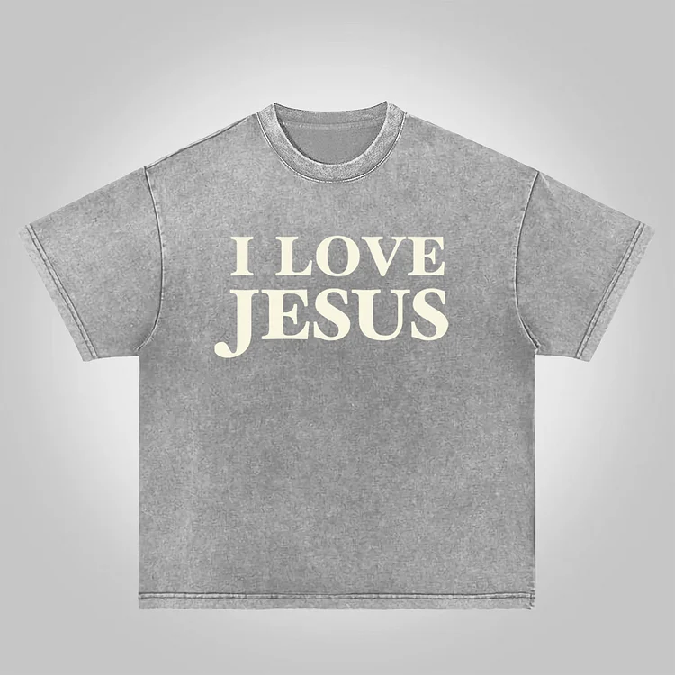I Love Jesus. Jesus Loves The World Graphics Acid Washed T-shirt