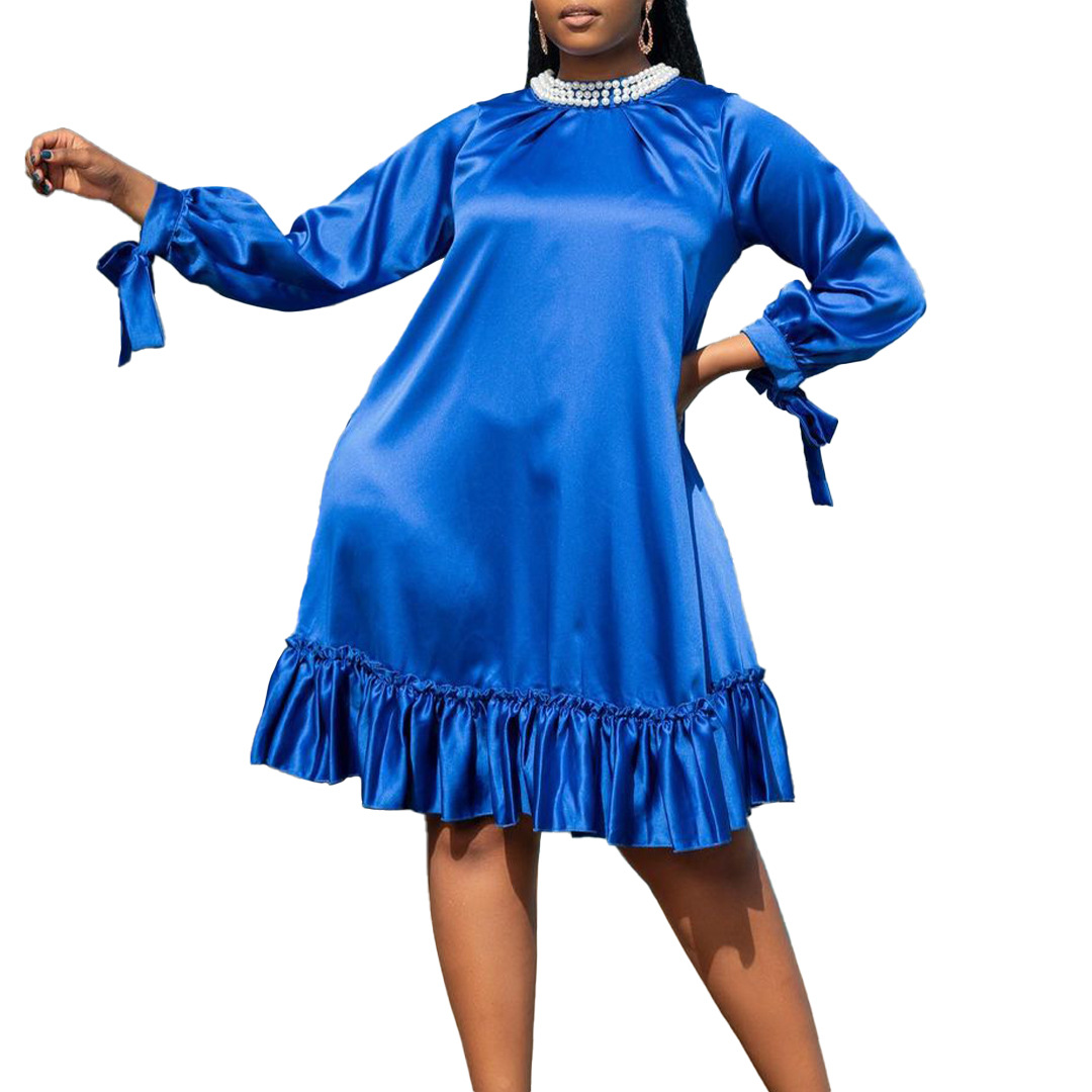 Women's clothing large size pearl pure color dress