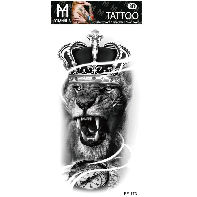 Sdrawing Forest Tattoo Sticker for Men Women Children Tiger Wolf Death Skull Temporary Tattoo Fake Henna Skeleton King Animal Tatoo