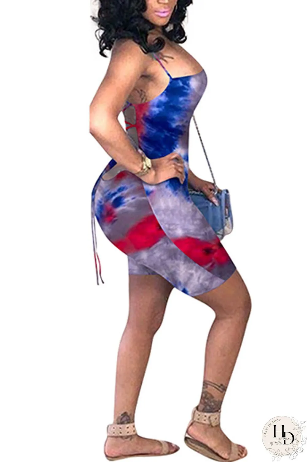 Green Fashion Sexy Coloured drawing Backless Polyester Sleeveless Slip Jumpsuits
