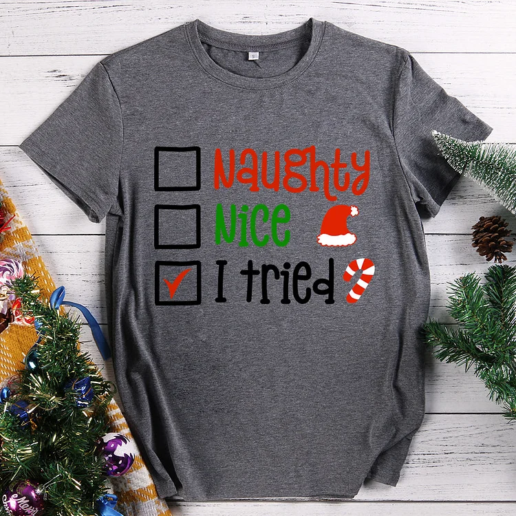 Christmas Naughty Nice I Tried T-Shirt-010803-Annaletters