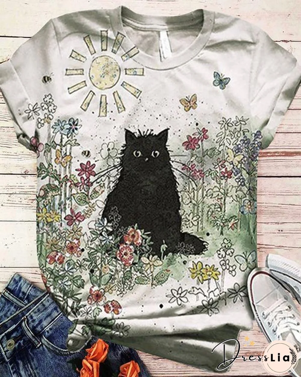 Plus Size Animal Printed Short Sleeve Crew Neck Casual Shirts & Tops