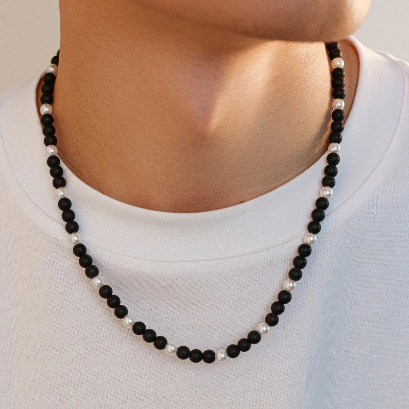 Minimalist Commute Geometric Imitation Pearl Dull Polish Bead Beaded Men's Necklace