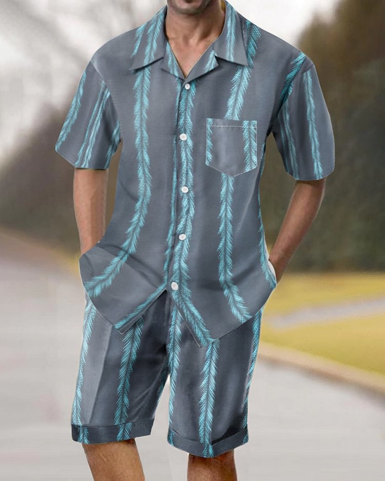 Men's Casual Short Sleeve Suit Men's Striped Print