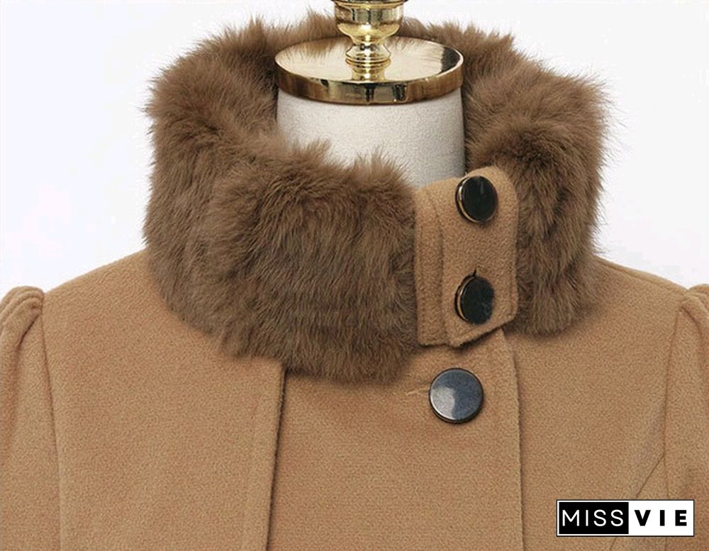 Winter Coat Womens Wool Blend Jacket Warm Lady Fur Collar Peacoat Woolen Jackets Plus Size