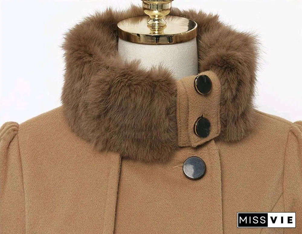 Winter Coat Womens Wool Blend Jacket Warm Lady Fur Collar Peacoat Woolen Jackets Plus Size