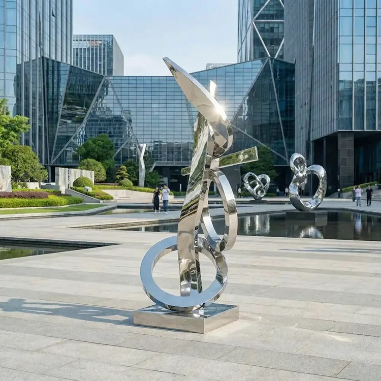 Abstract Geometric Mirror Stainless Steel Sculpture for Public Art