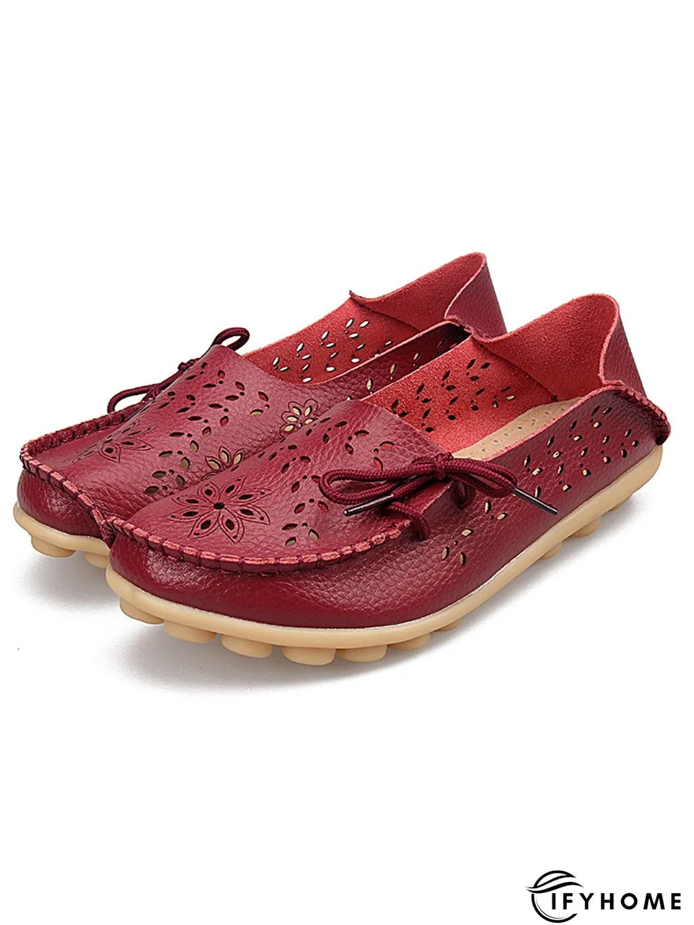 Cowhide Hollow Lace-up Portable Shoes | IFYHOME