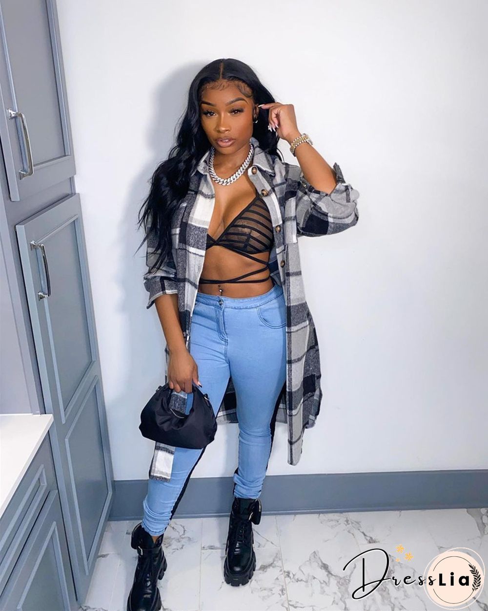 Classic Plaid Shirt Woolen Long Coat