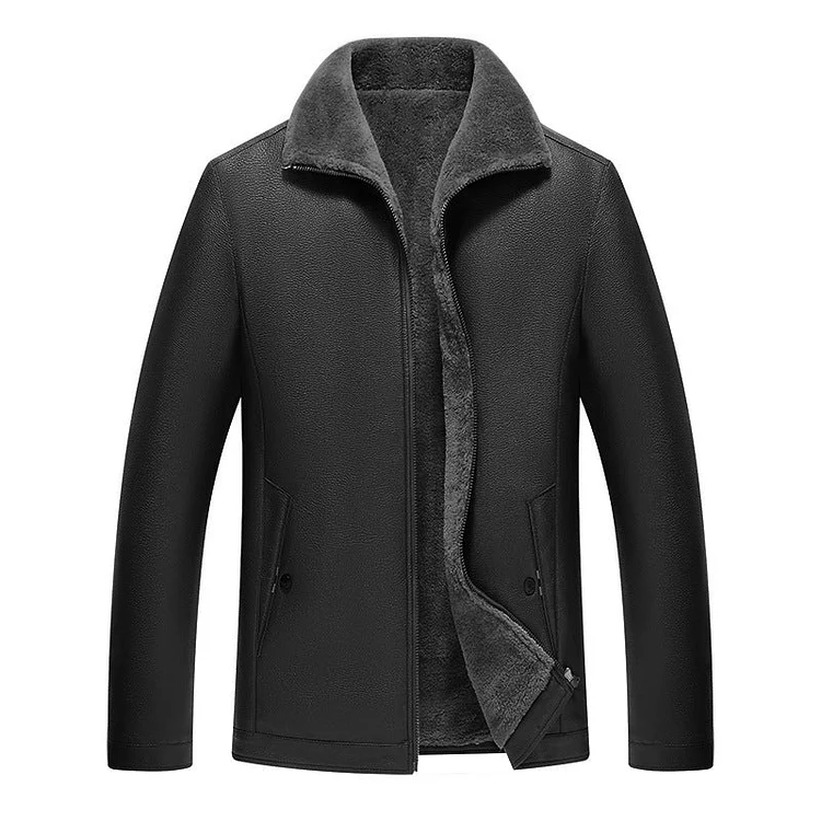 Men's Leather Jacket Warm Winter Coat