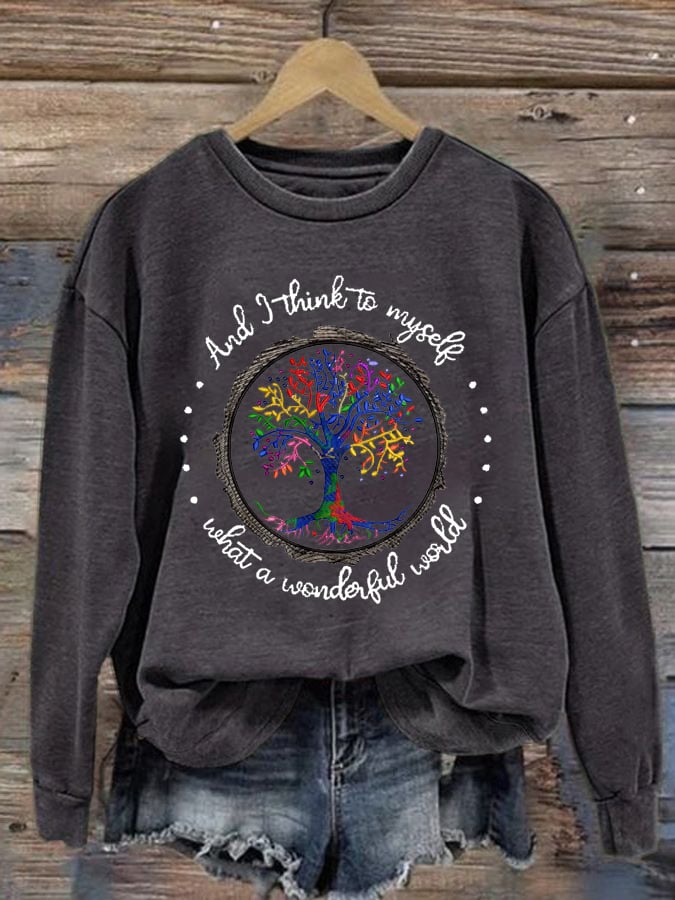 Women's Hippie What A Wonderful World Print Sweatshirt