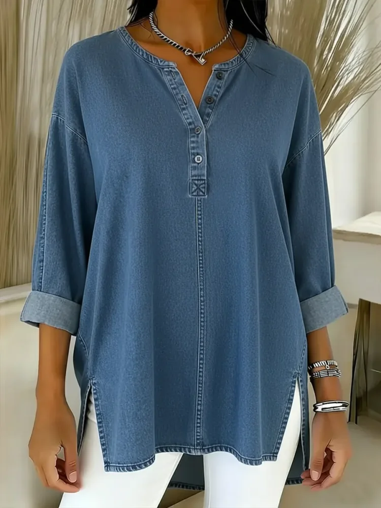 Women's Casual Washed Denim Cotton Top
