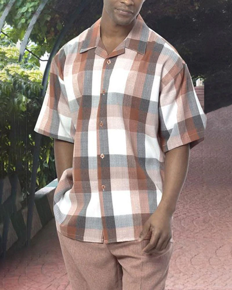 Short Sleeve Print Walking Suit Set With Long Pants