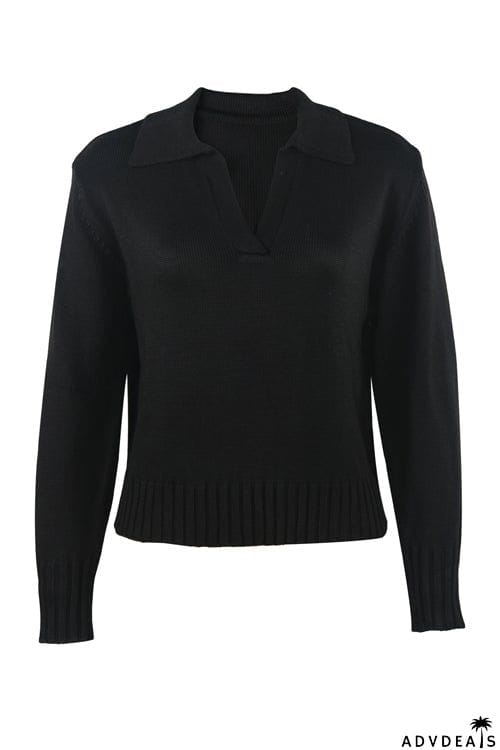 V Turndown Collar Sweater