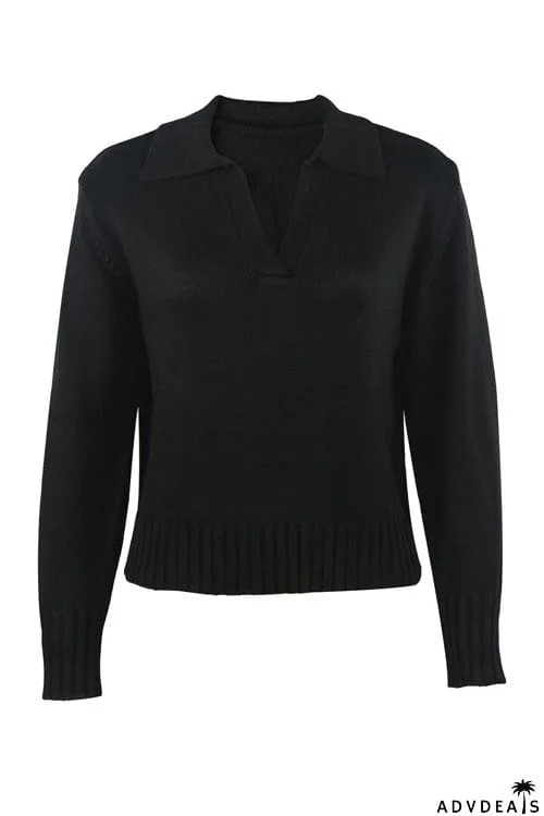 V Turndown Collar Sweater