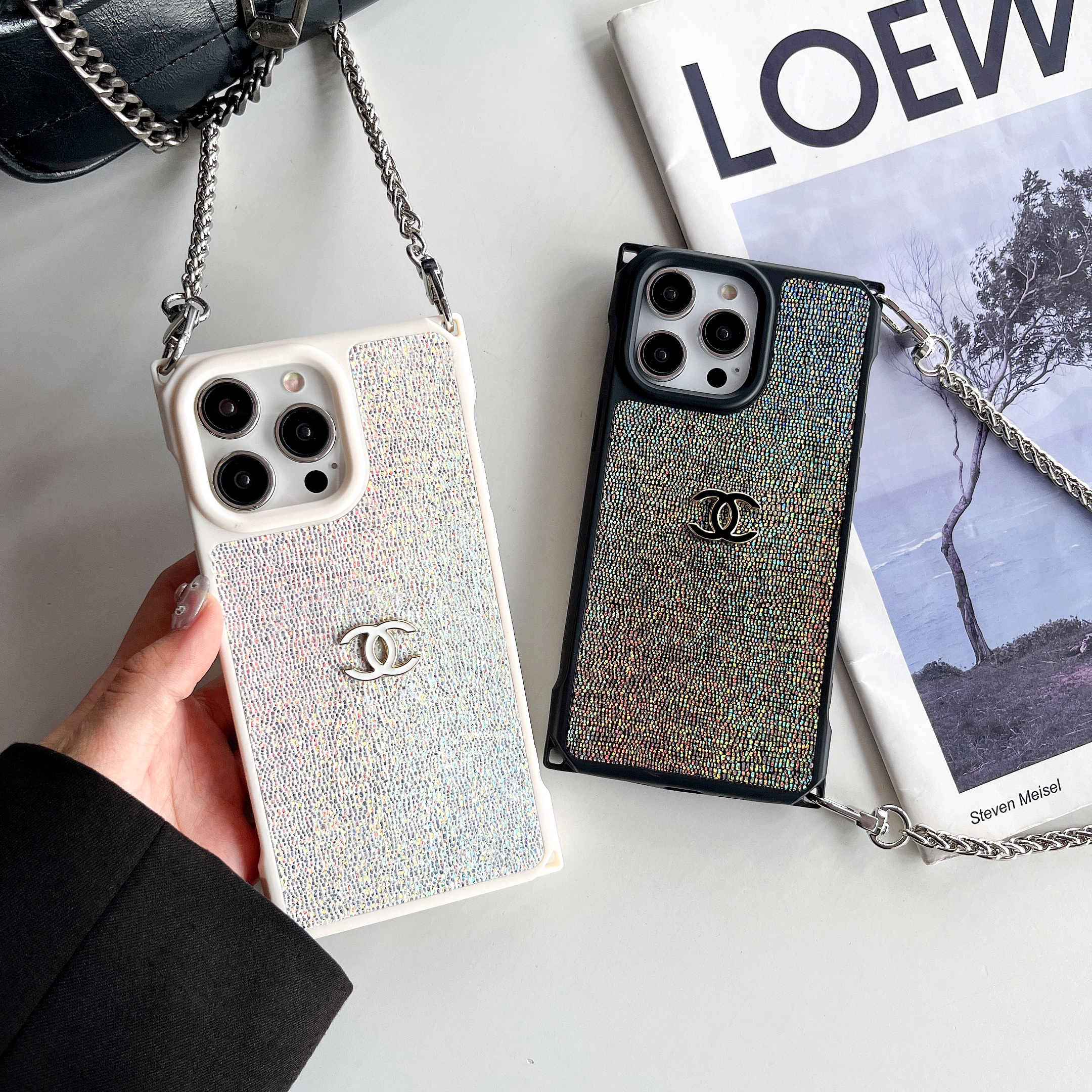 Chanel Four Corner Drop Protection Buckle Crossbody Adjustable Long Rope iPhone Case