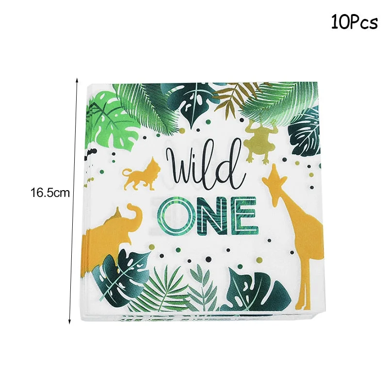 Wild One Disposable Party Tableware Safari Jungle Birthday Party Decoration Kids Disposable Paper Plate Cup Baby Shower Supplies