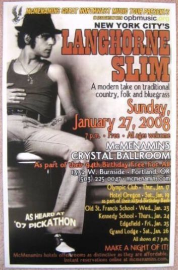 LANGHORNE SLIM 2008 Gig POSTER Portland Oregon Concert