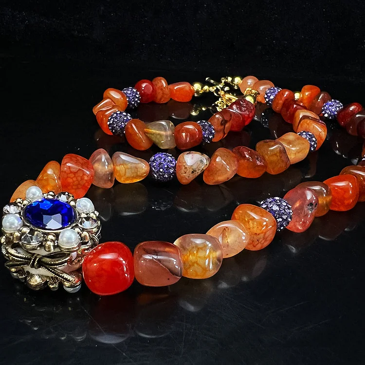 Olivenorma Vintage Red Yellow Agate Jewelry Set