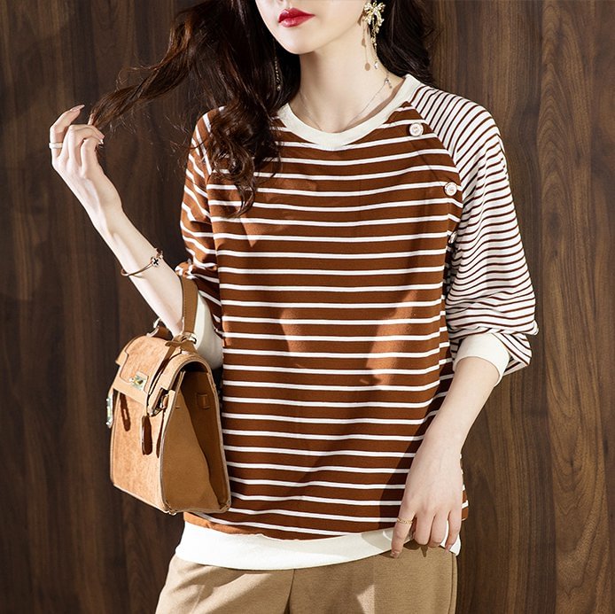 Stripe Paneled Shift Long Sleeve Sweatshirt