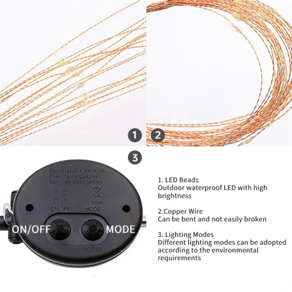 Tegooe Waterproof Solar Garden Starburst Fairy Lights - 8 Lighting Modes