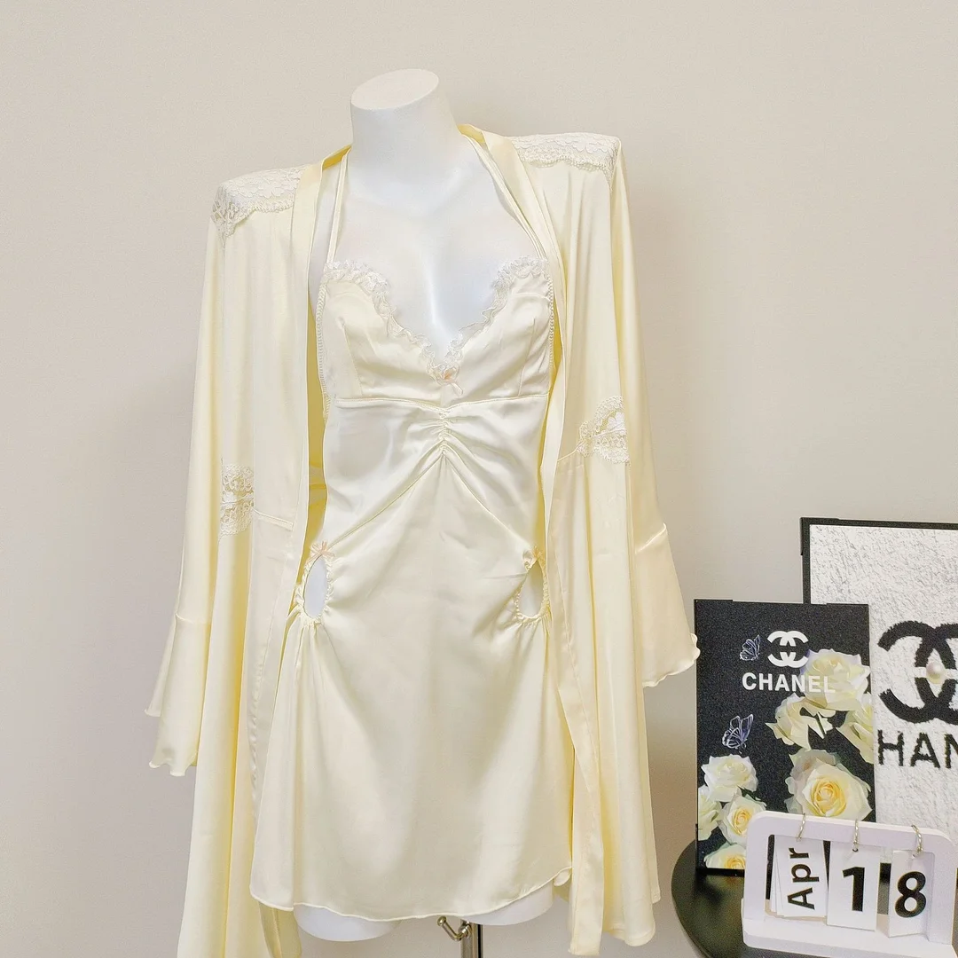 Sdrawing Sdrawing Women's New Autumn And Winter Lace Pure Sleepy Robe High-Grade Ice Silk Spliced Lace Robes Sexy Morning Robe