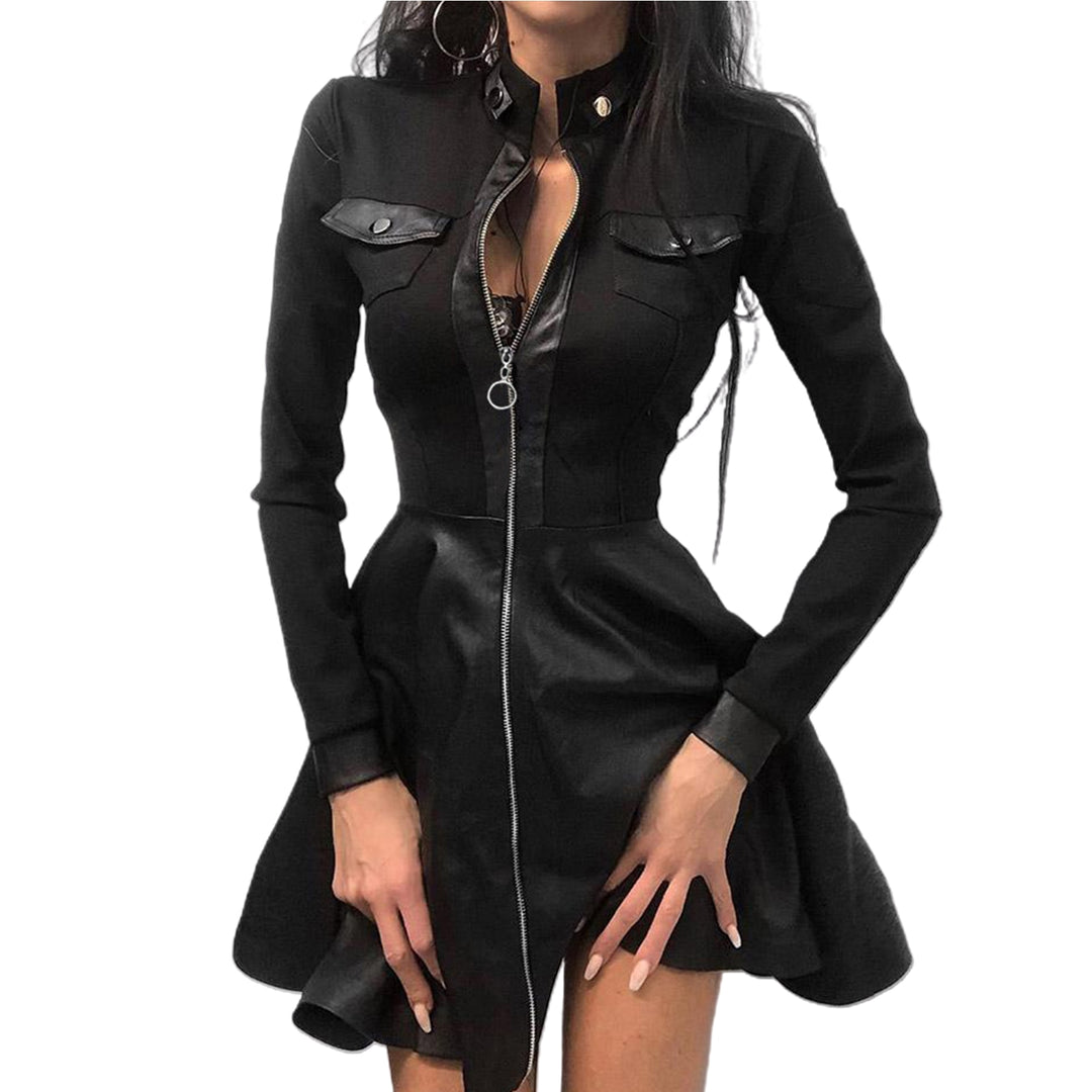 Gothic Classic Collar Grommet Belted Dress