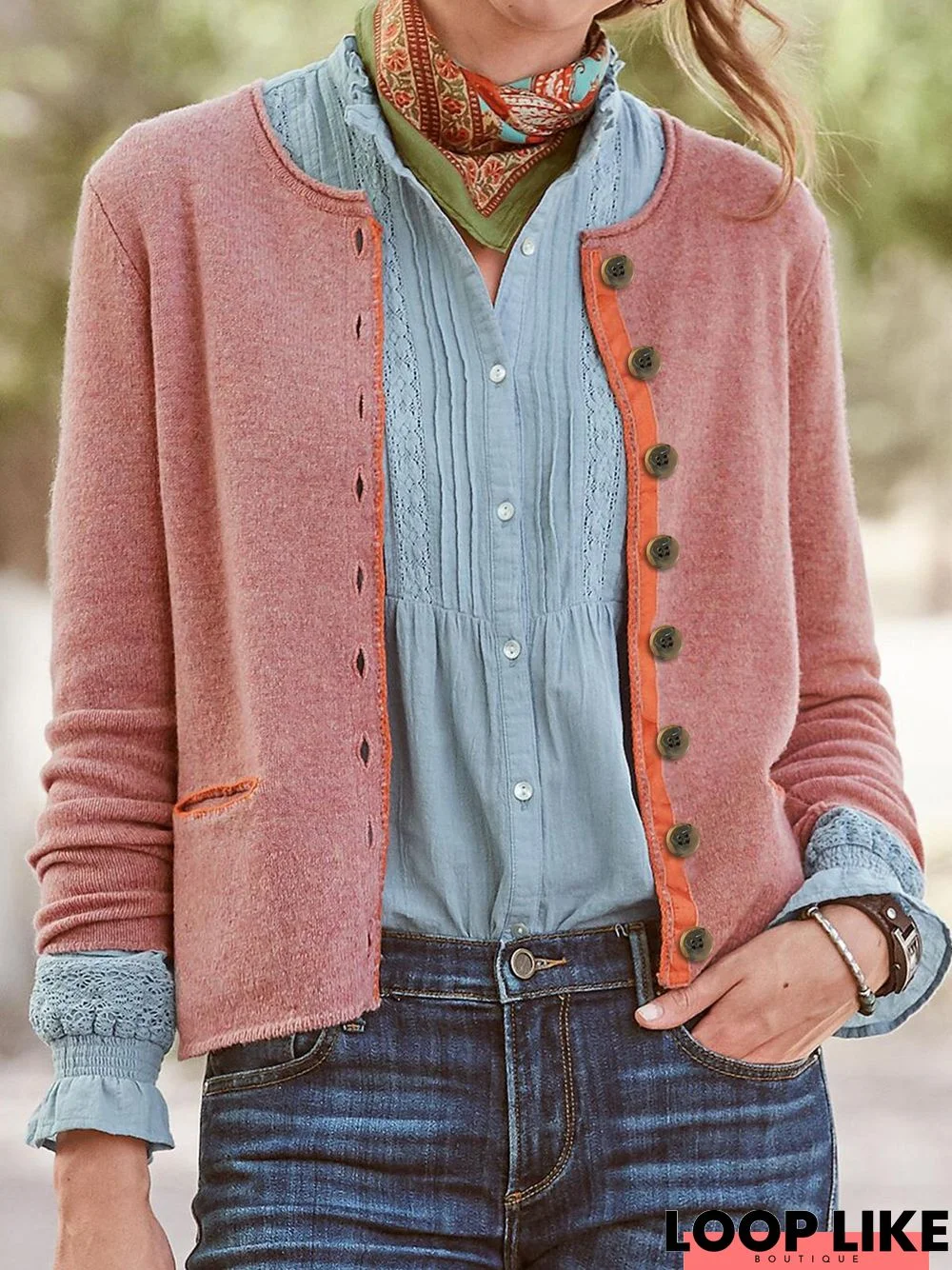 Cotton-Blend Long Sleeve Casual Sweater coat