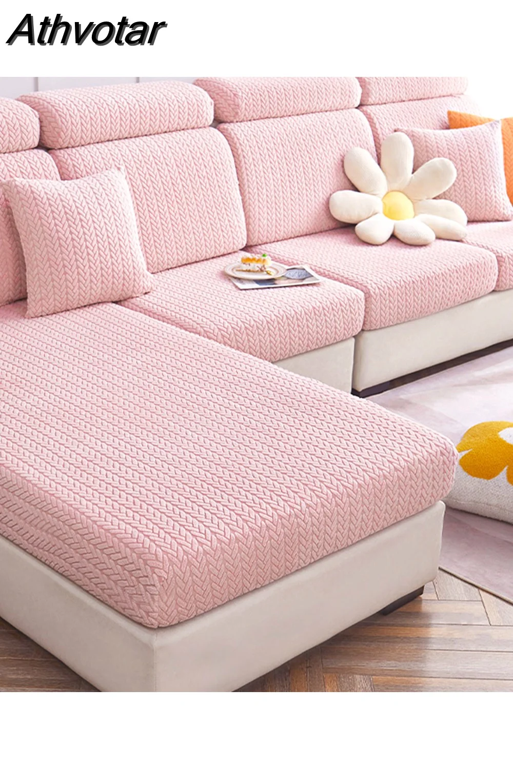 Athvotar Sofa Seat Cushion Cover for Living Room Wheat Head Pattern Elastic Thicken Corner Sofa Slipcover Furniture Protector