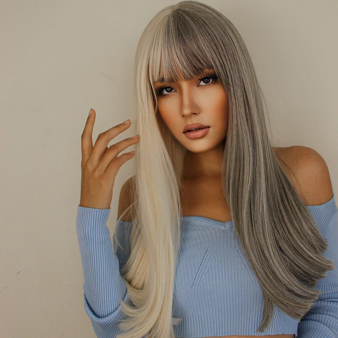 【A17】22 Inches Split Dye Synthetic Wig with Bangs - Zoey