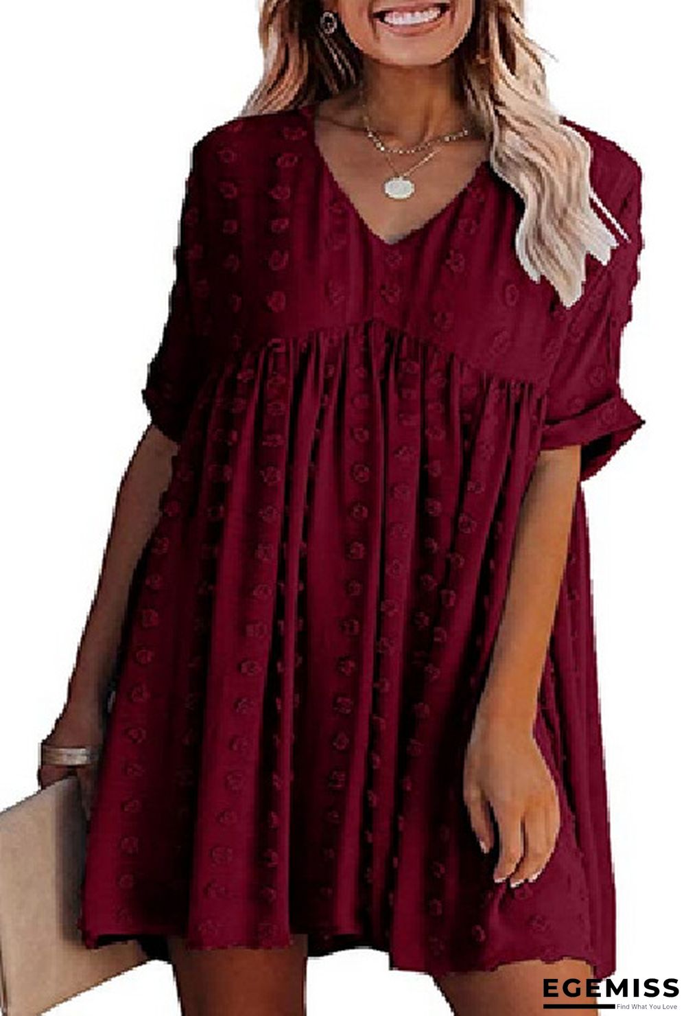 Chiffon Wool Ball Simple Knee Length Loose Large V-neck Dress | EGEMISS