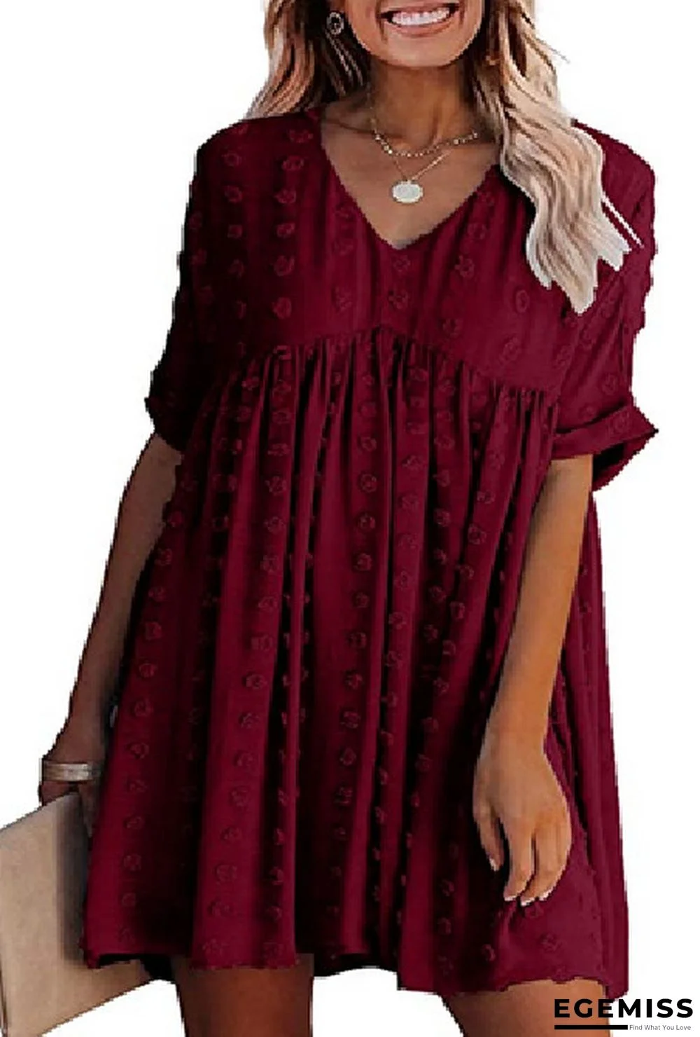 Chiffon Wool Ball Simple Knee Length Loose Large V-neck Dress | EGEMISS