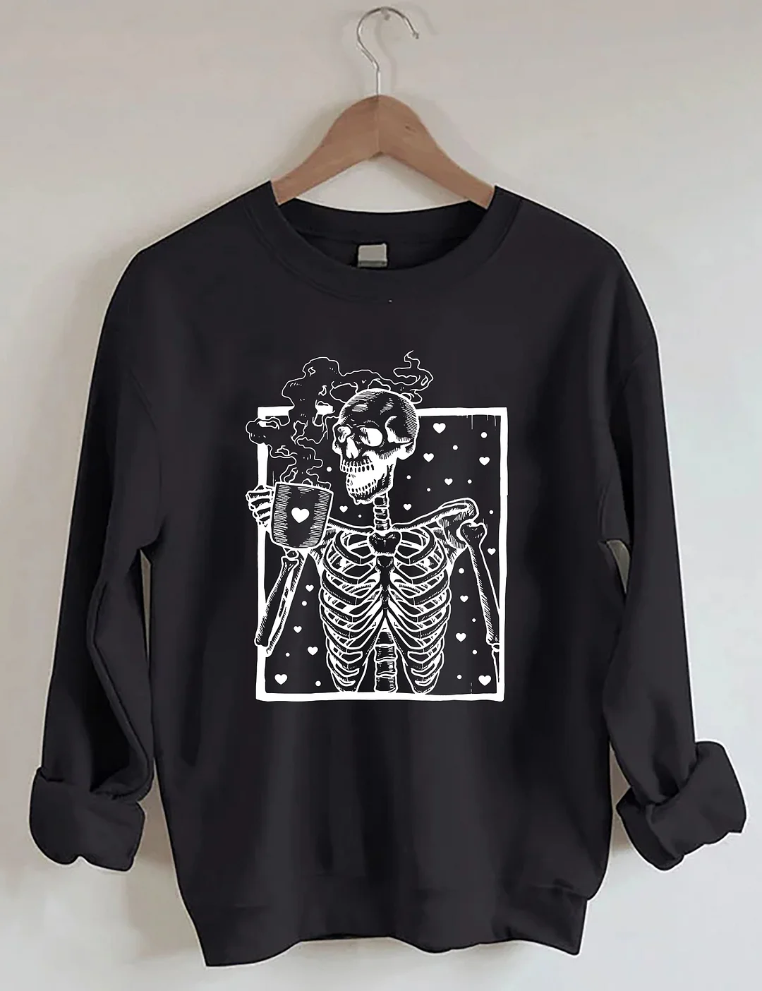 Skeleton Drinking Coffee Sweatshirt