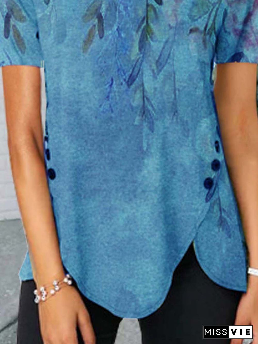 Women's Vintage Floral Crew Neck Short Sleeve Blouses & Shirts