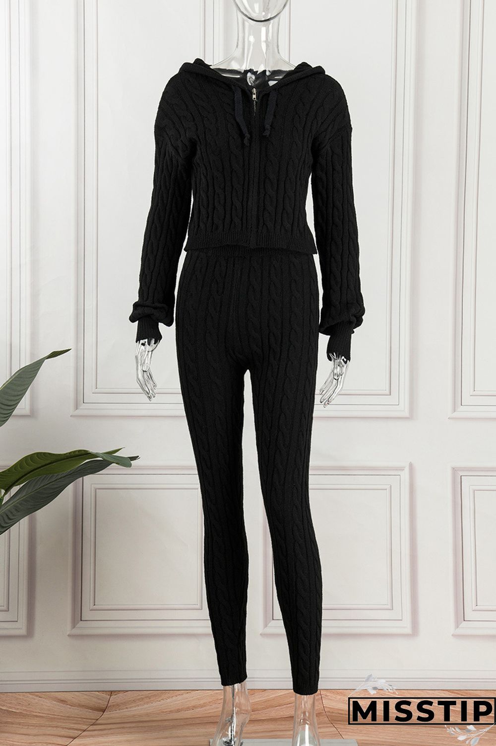 Black Casual Solid Patchwork Hooded Collar Long Sleeve Two Pieces