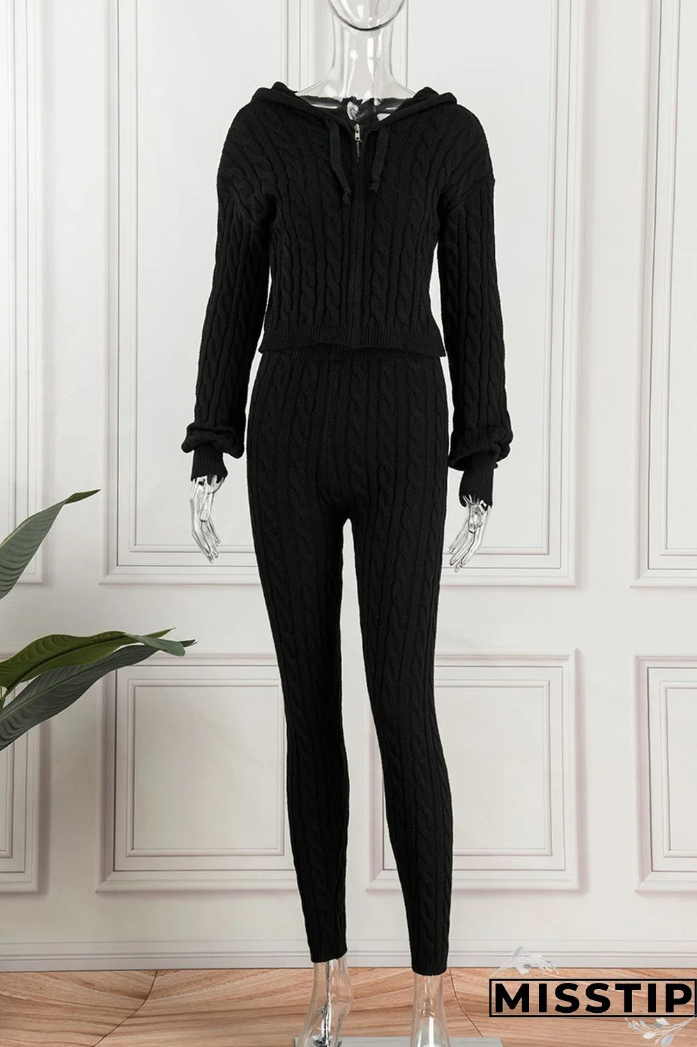 Black Casual Solid Patchwork Hooded Collar Long Sleeve Two Pieces